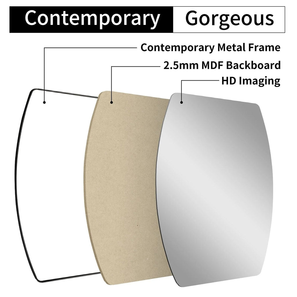 Oblong Metal Wall Mirror, 18 or 24 - Black, Gold, or Silver