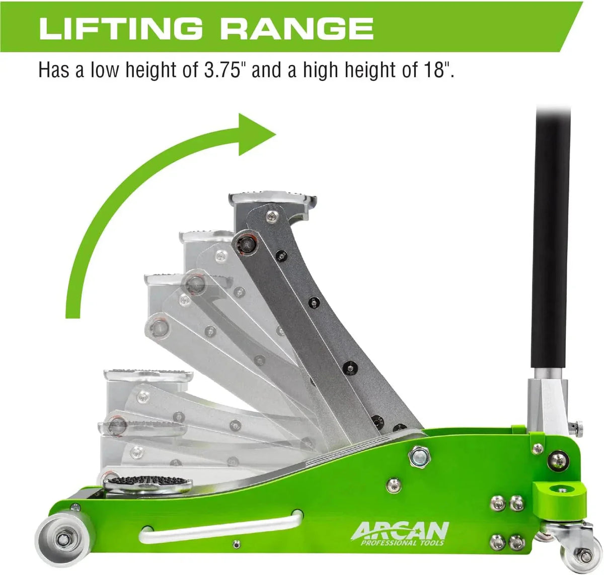 Tools 3-Ton Aluminum Floor Jack, 6000 lb Capacity, Green - A20018_A20019