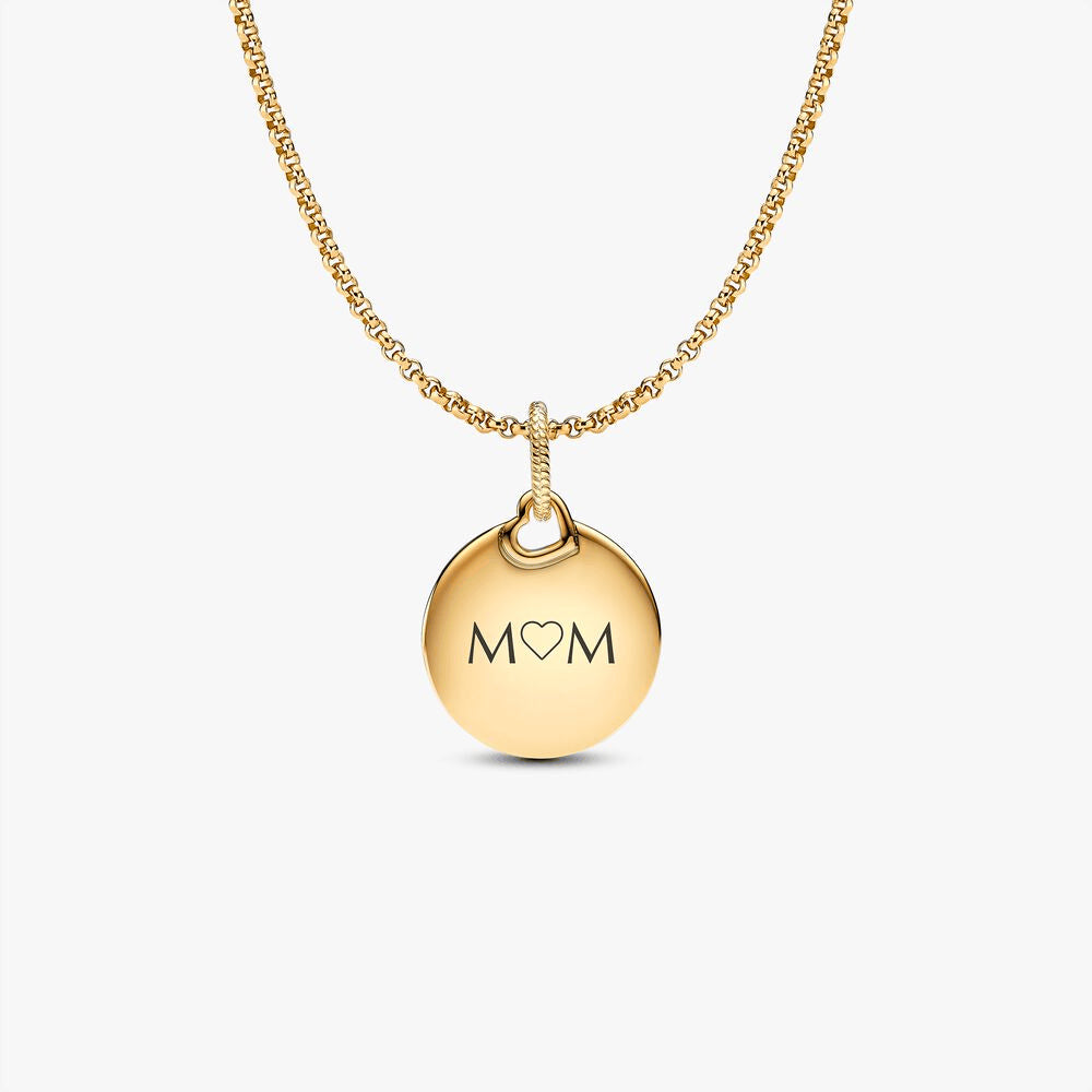 Engravable Round Tag Dangle Charm Necklace Set