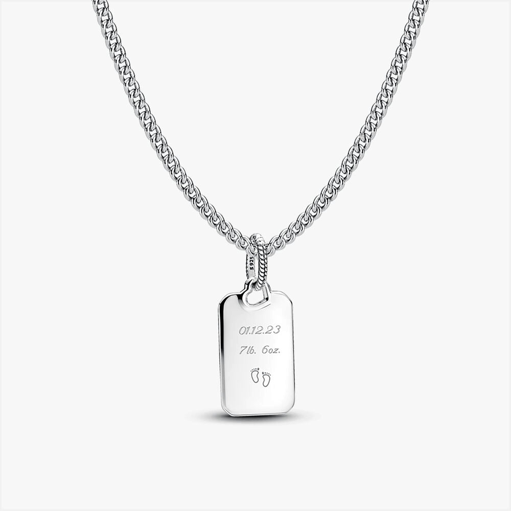 Engravable Rectangle Tag Pendant Necklace Set