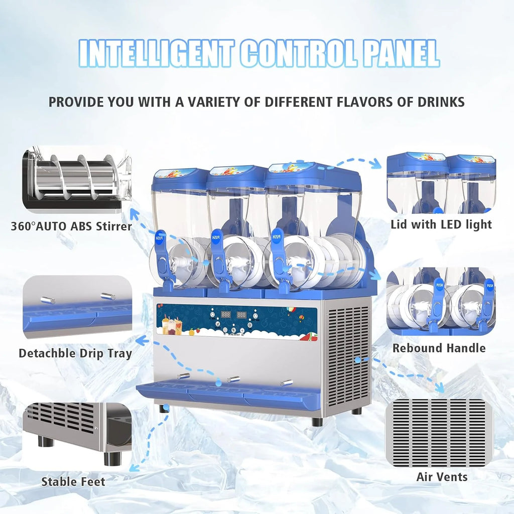 AnyDoor Commercial Slushy Machine, 30L, 1000W, Stainless Steel, Blue - 300-X