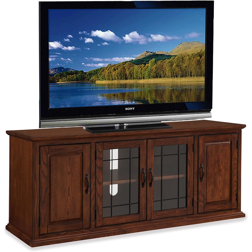 Leick Home Solid Wood TV Stand For 65-Inch TVs With Leaded Glass - 80360