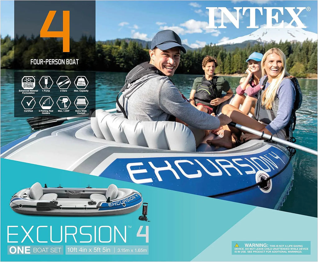 Intex Excursion 5 Inflatable Boat, 5 Person, 12ft x 5ft 6in x 1ft 5in, 54in Oars - Excursion 5