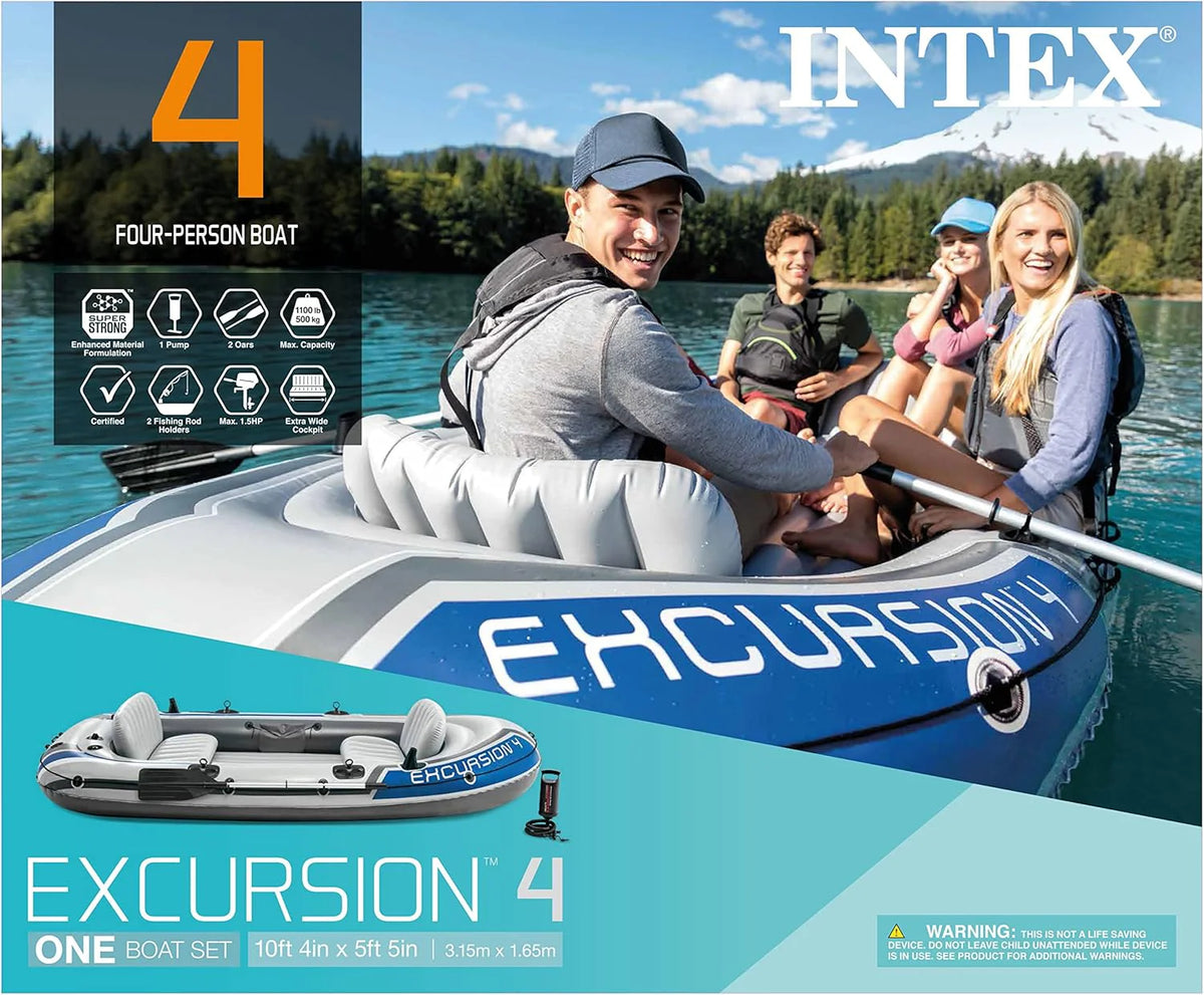 Intex Excursion 5 Inflatable Boat, 5 Person, 12ft x 5ft 6in x 1ft 5in, 54in Oars - Excursion 5