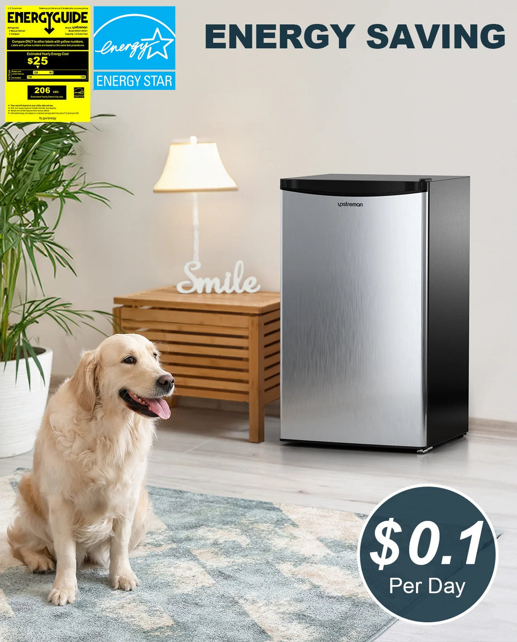 Upstreman 3.2 Cu.Ft. Single Door Mini Refrigerator With Freezer - BR321