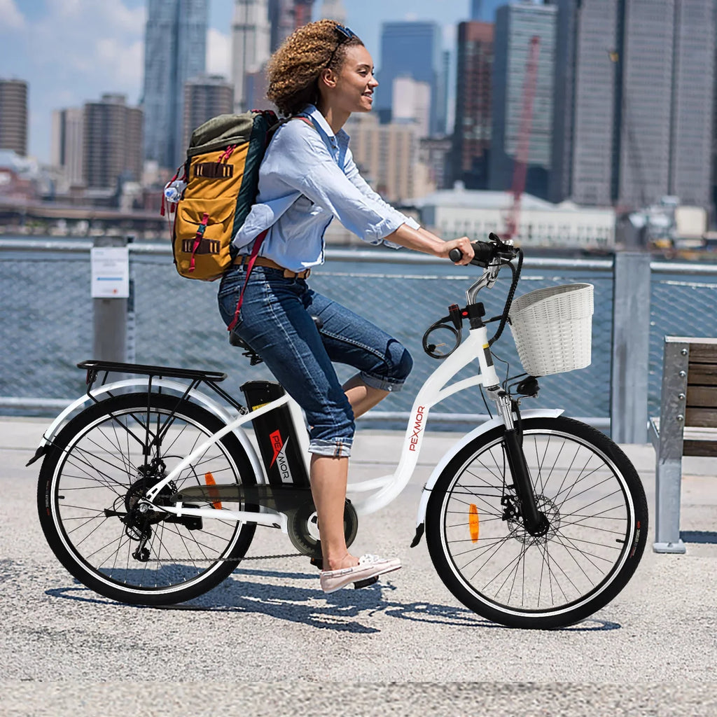 PEXMOR Adult Electric Bike 350W Peak 500W 36V 12.5AH 26in Cruiser