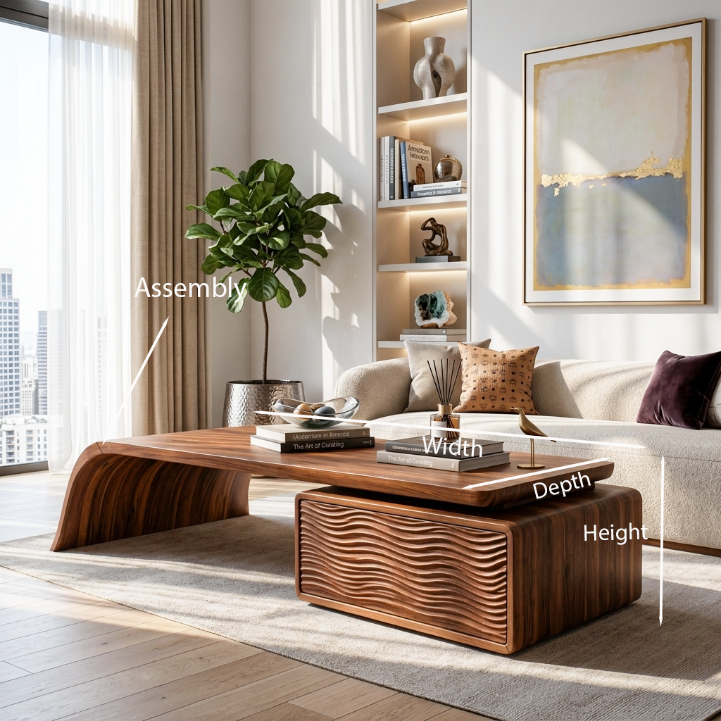 Artistic Wood Coffee Table With Drawers For Living Room