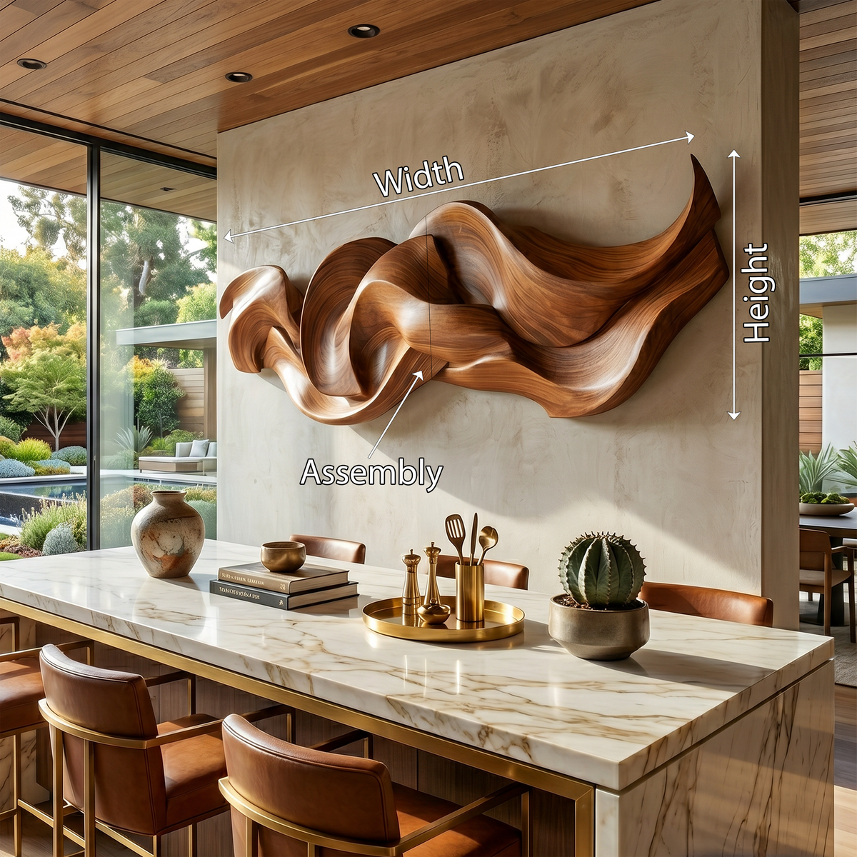 Contemporary Organic Ribbon Wood Wall Art Dining Room Interior Decor