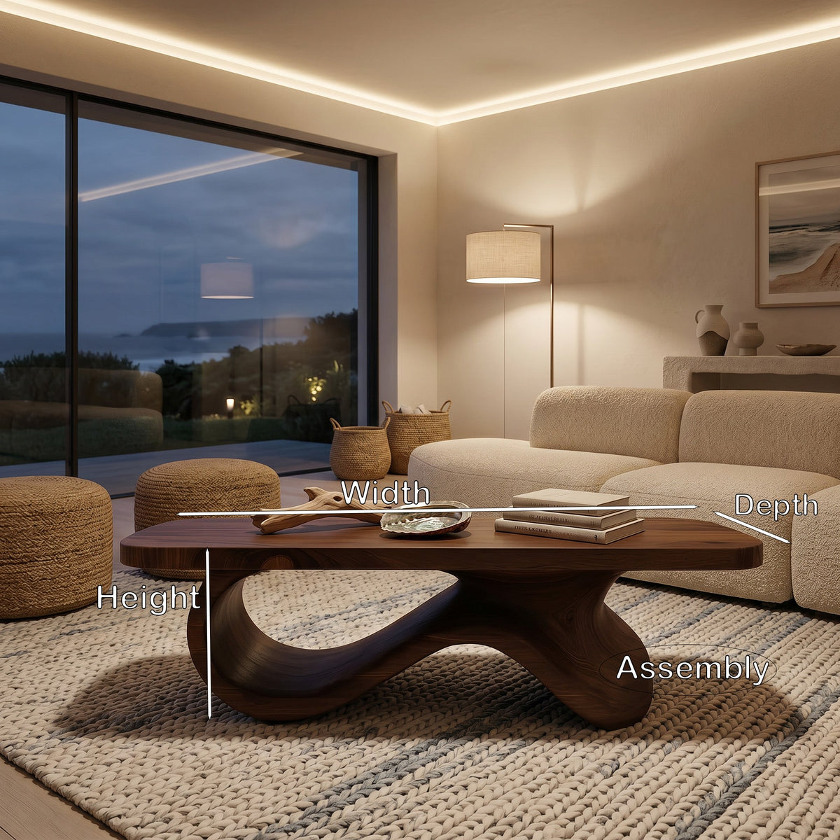 Contemporary Coffee Table With Sculptural Base For Living Room