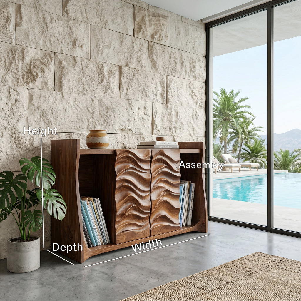 Contemporary Open Bookshelf With Carved Doors For Home Library