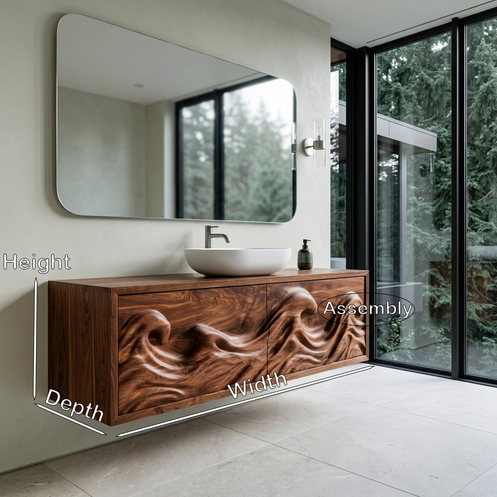 Contemporary Ocean Wave Wooden Bathroom Vanity For Luxury Bathroom