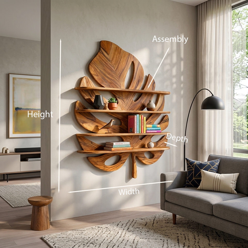 Artistic Wooden Tropical Leaf Wall Mounted Bookshelf For Home Decor