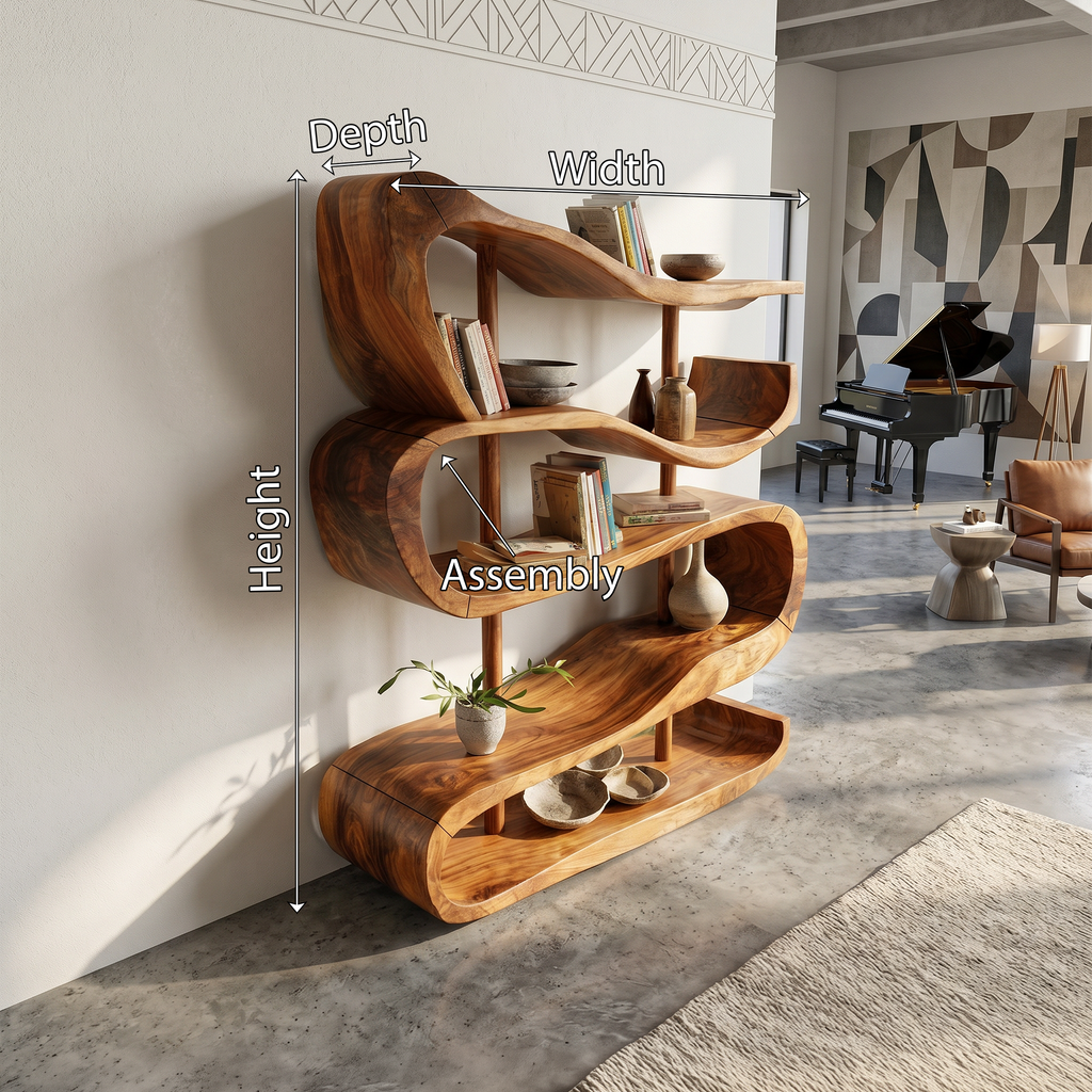 Artistic Wooden Display Shelf In Organic Form