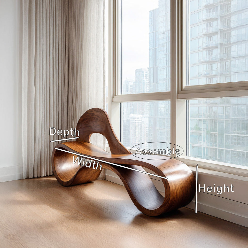 Artistic Wooden Bench With Flowing Sculpture For Luxury Interior