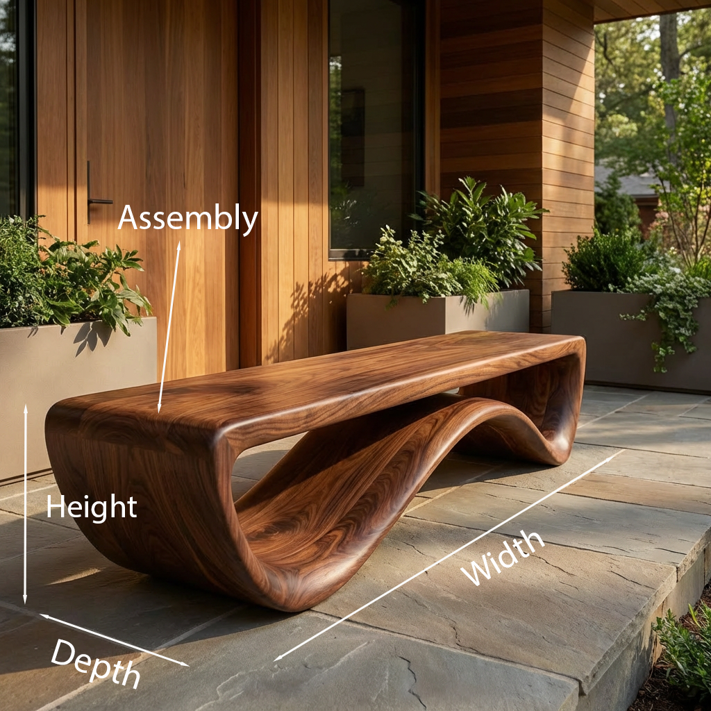Artistic Wooden Bench With Unique Flowing Base For Modern Home