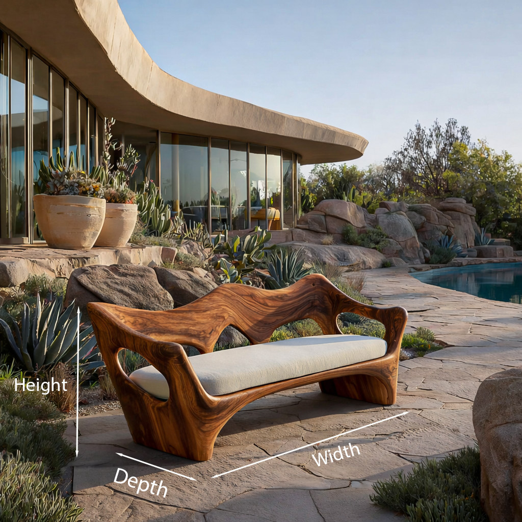 Artistic Wooden Sofa With Curved Backrest For Home Space