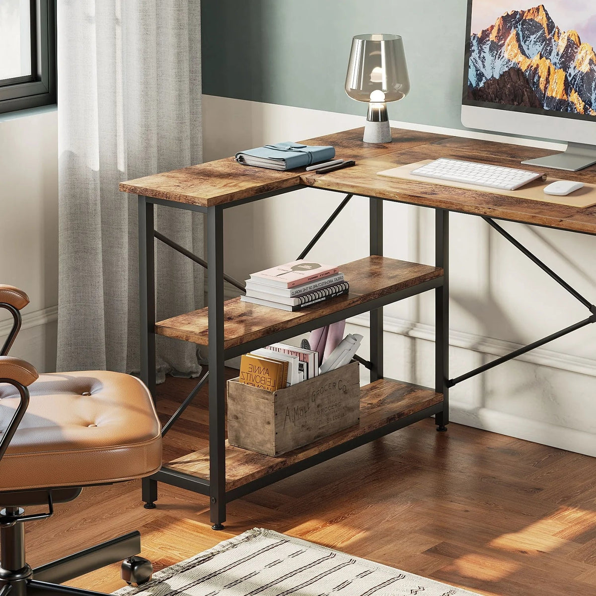 Small L-Shaped Computer Desk With Reversible Storage Shelves - 55-Inch / 47-Inch