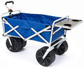 MacSports All Terrain Beach Wagon With Side Table, Blue/White, 37 inch L x 21 inch W x 25 inch H