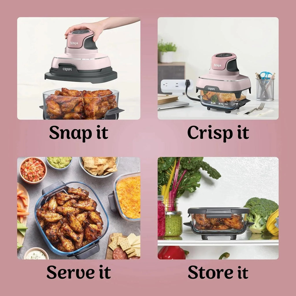 Ninja Crispi 4-in-1 Portable Glass Air Fryer Cooking System, 1500W, 4 QT And 6-Cup Containers