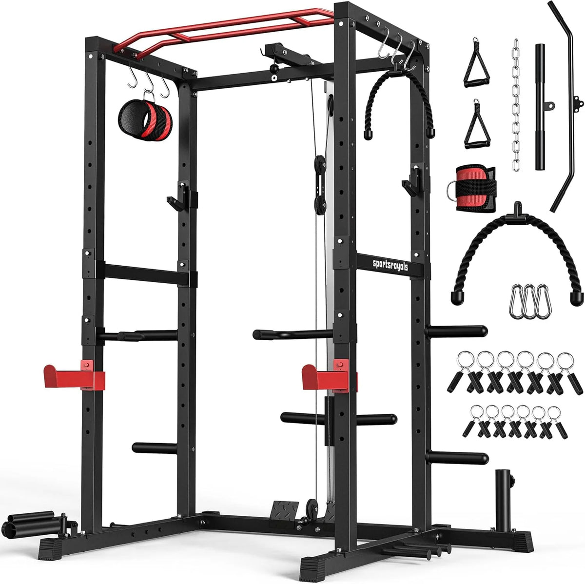 Sportsroyals Power Cage With Lat Pulldown, Black - Power Cage