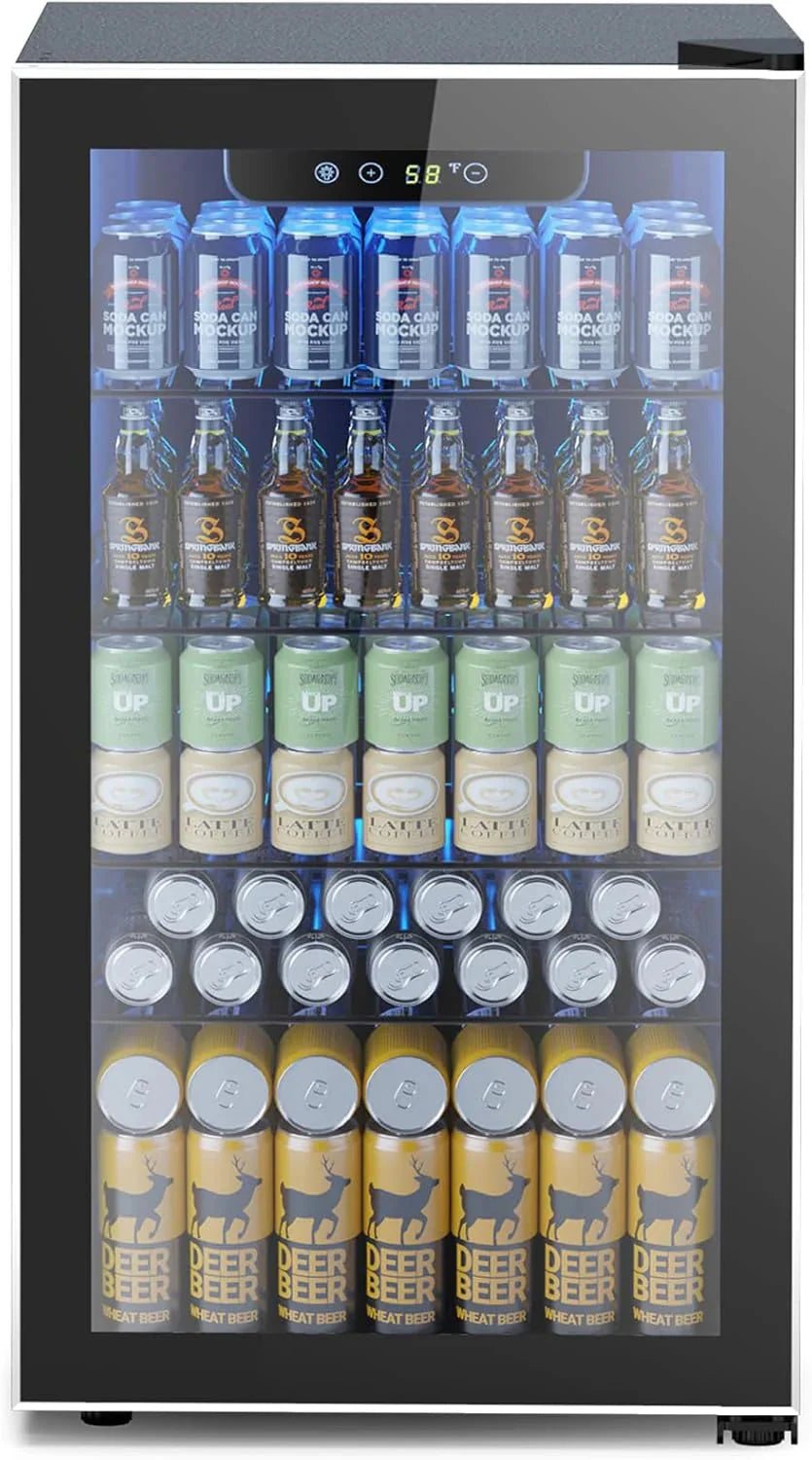 Electactic 3.2 Cu Ft 130 Can Beverage Refrigerator Cooler, Black, 19.29 x 17.32 x 30.79 inches - JC-90