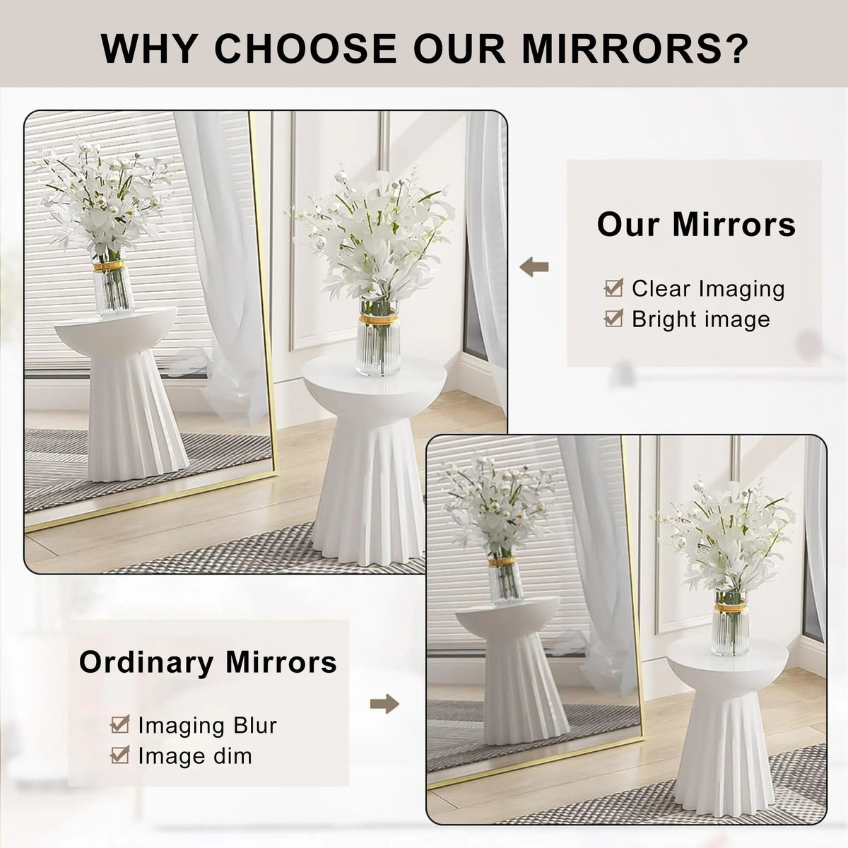 Arched Full Length Floor Mirror With Aluminum Alloy Frame - 65x22, 71x24, 71x28, 71x32