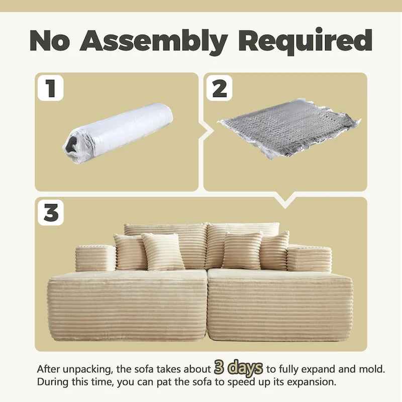 HOOOWOOO Plush L-Shaped Sectional Sofa With Removable Ottoman, 3-Piece, 80L x 69.3W x 35.4H x 59D
