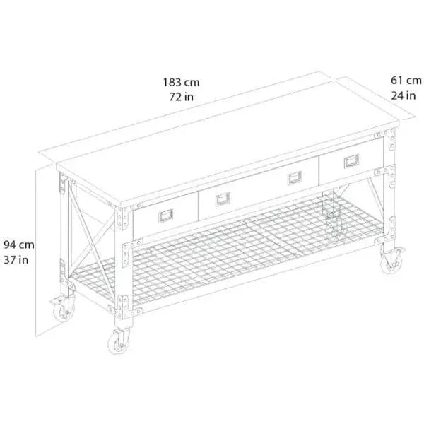 Building Products 72 in 3-Drawer Rolling Industrial Workbench With Wood Top