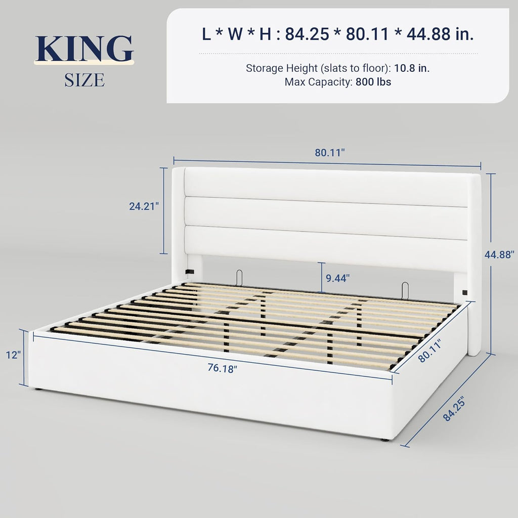 Queen Size Lift-Up Storage Bed With Wingback Headboard, Upholstered Platform Bed Frame With Hidden Storage