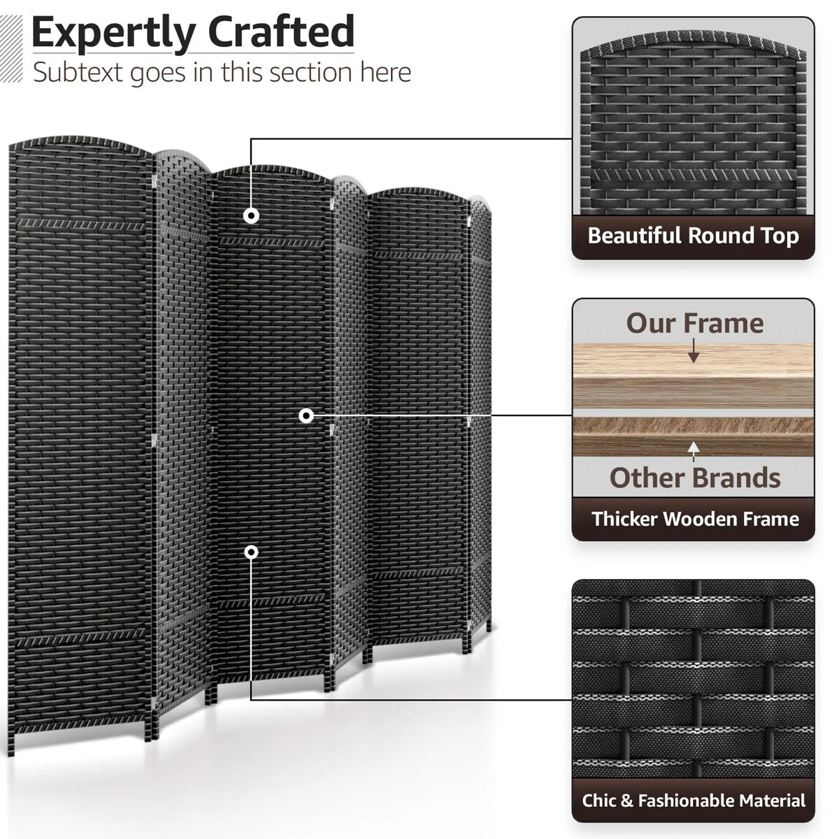 6-Panel Room Divider Privacy Screen With Hand-Woven Mesh Panels - 6 Ft Tall
