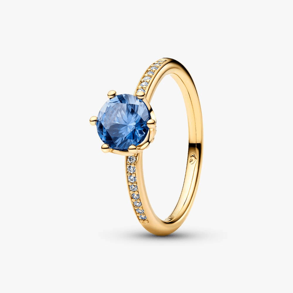 Blue Sparkling Crown Solitaire Ring