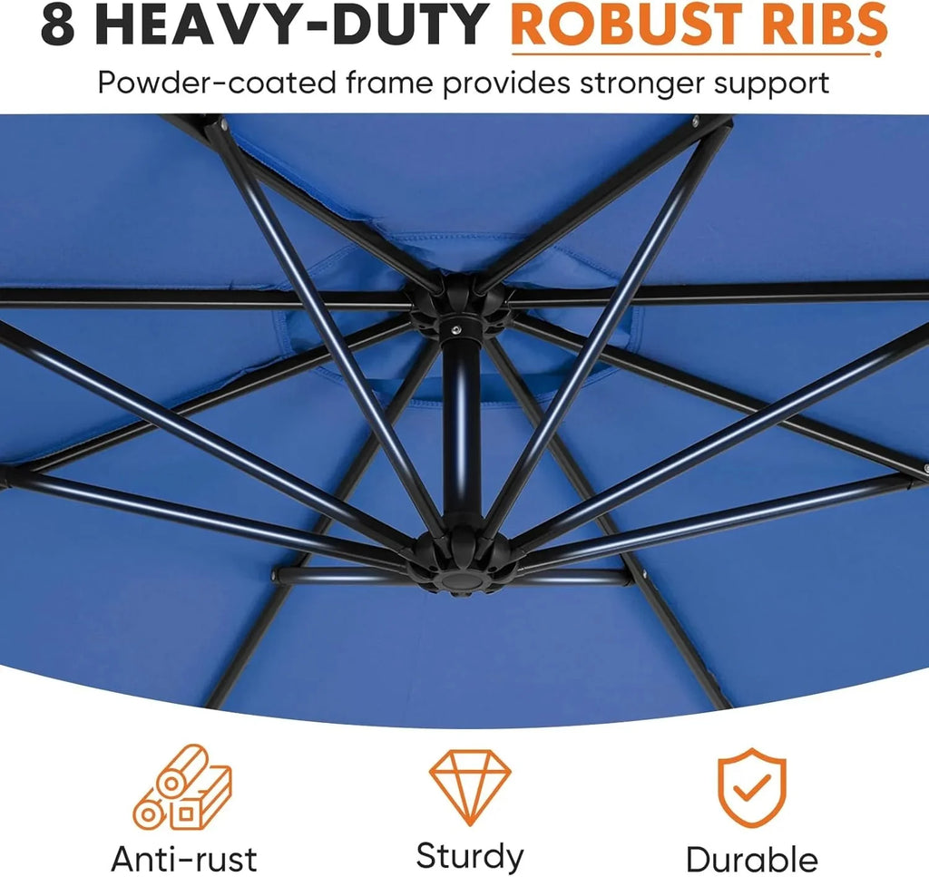 Sweetcrispy 9.8FT Offset Patio Umbrella With Easy Tilt Adjustment, 8 Ribs, Blue