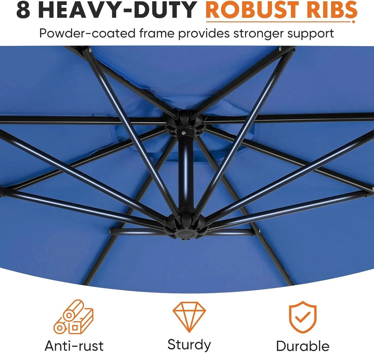 Sweetcrispy 9.8FT Offset Patio Umbrella With Easy Tilt Adjustment, 8 Ribs, Blue