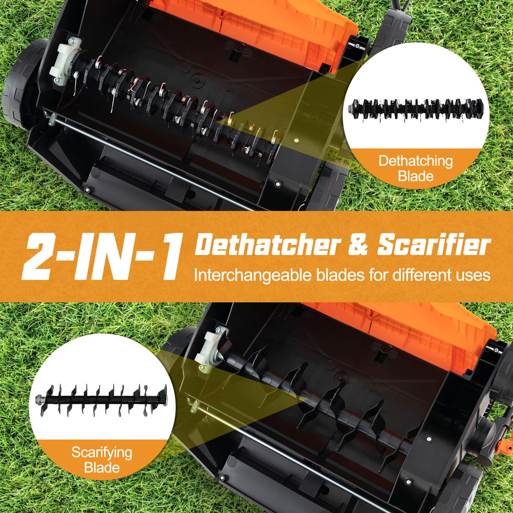 2-In-1 16-Inch 15A Corded Electric Scarifier And Lawn Dethatcher