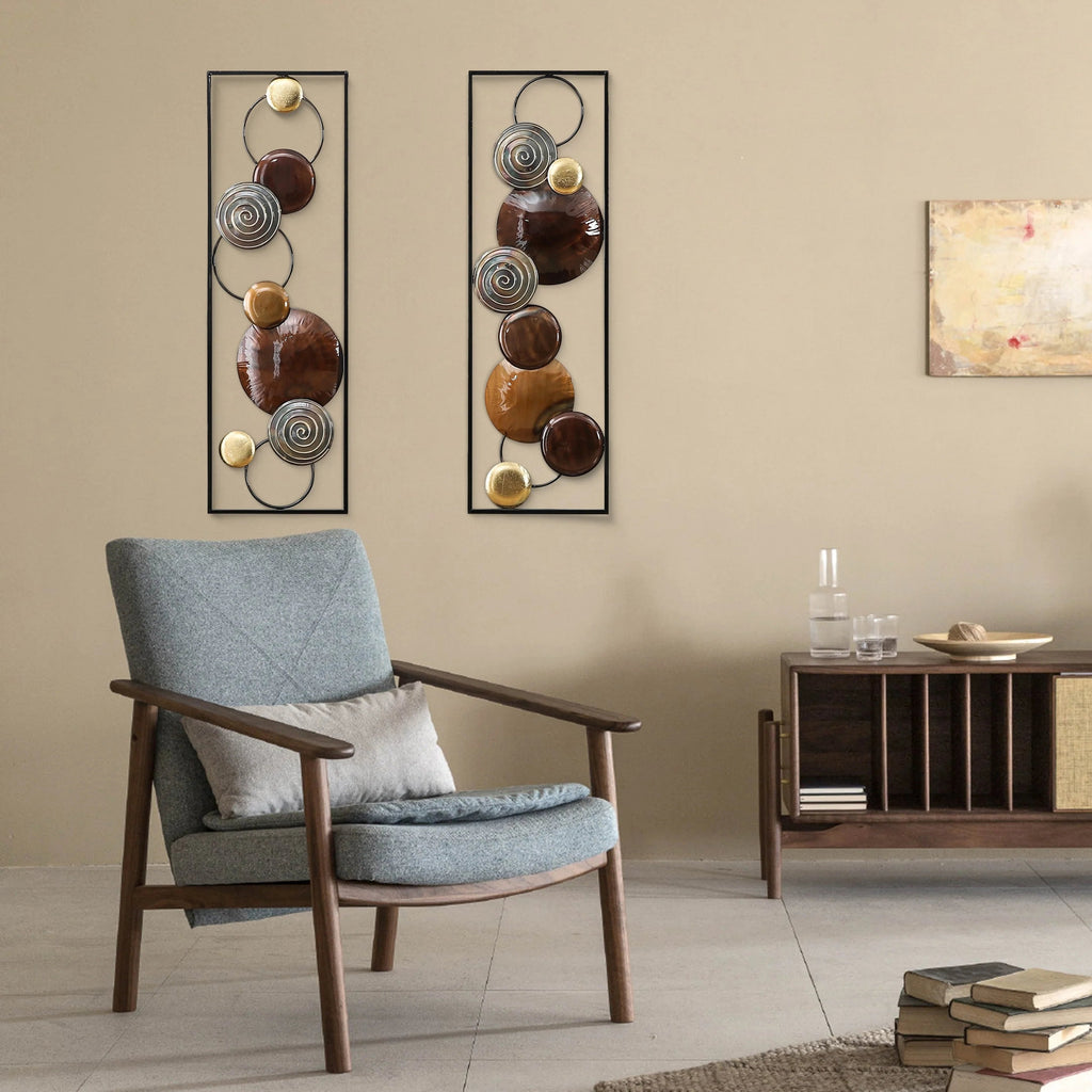 Metal Wall Decor Set, Gold And Brown, 2 Panels, 36.1 in H x 11.8 in W x 1.4 in D