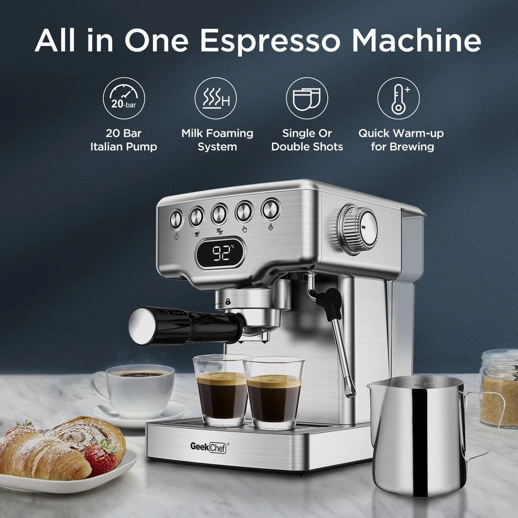 Stainless Steel Semi-Automatic Espresso Machine, 20-Cup, 0.5-Gallon Water Tank