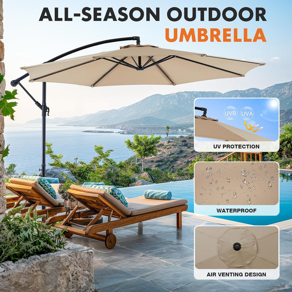Sweetcrispy 9.8FT Offset Patio Umbrella With Easy Tilt Adjustment, 8 Ribs, Blue