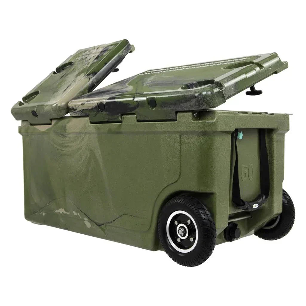Pioneer Dual Compartment Insulated Cooler With Wheels, 75 Quart, Forest Camo