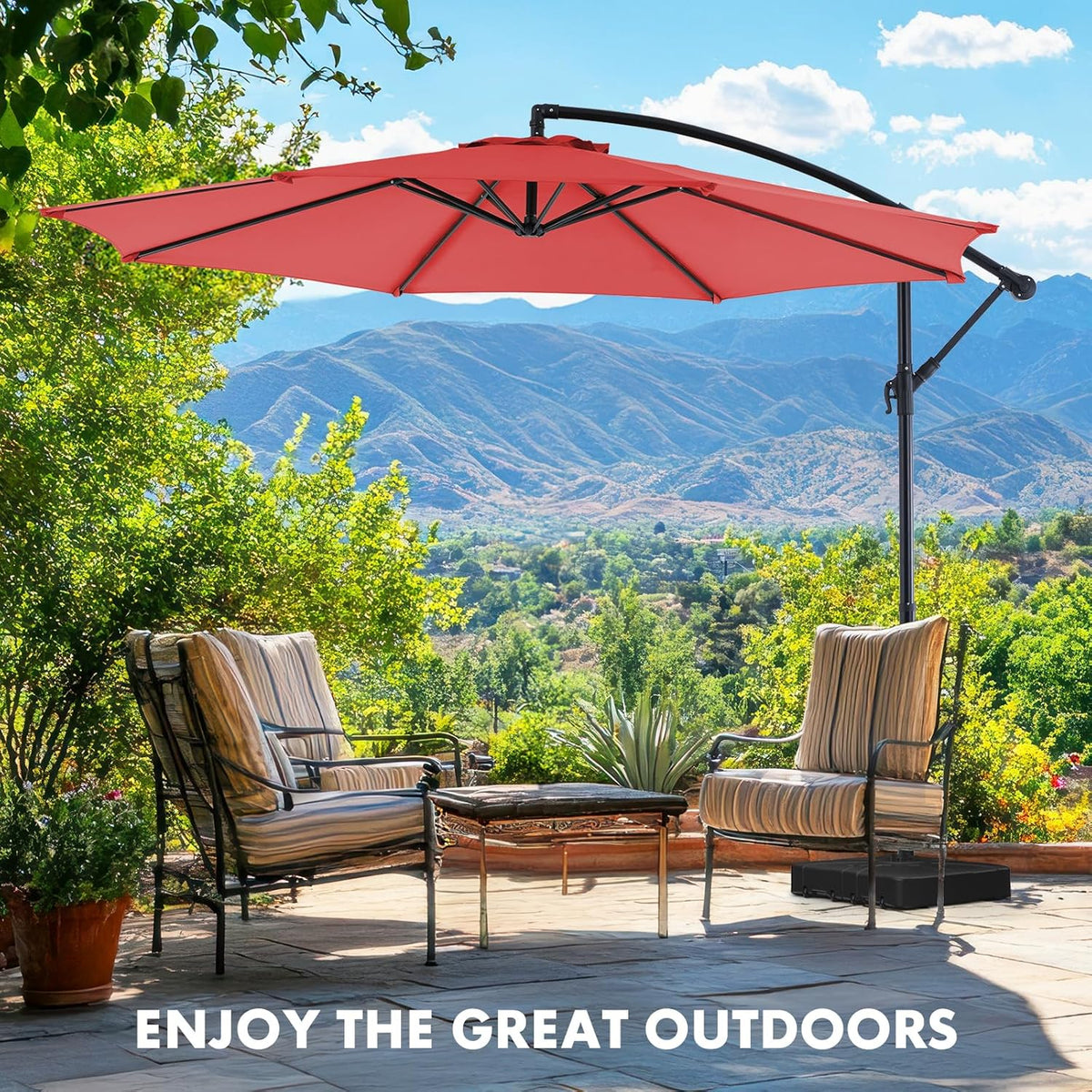 Sweetcrispy 9.8FT Offset Patio Umbrella With Easy Tilt Adjustment, 8 Ribs, Blue