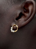 Organically Shaped Circle & Treated Freshwater Cultured Pearls Stud Earrings