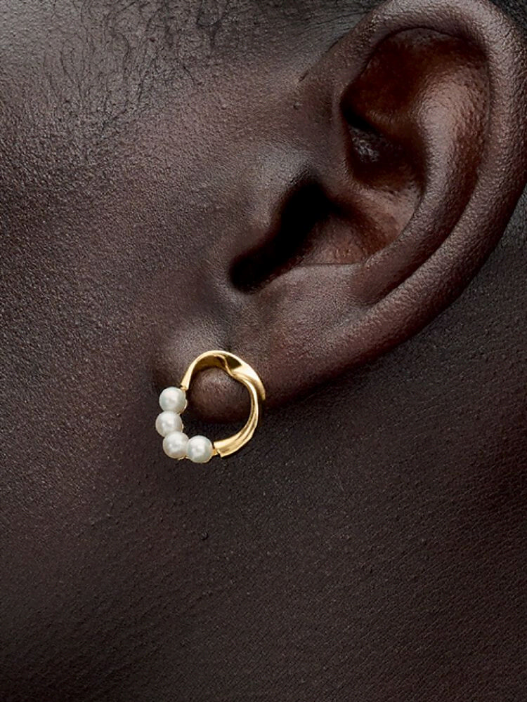 Organically Shaped Circle & Treated Freshwater Cultured Pearls Stud Earrings