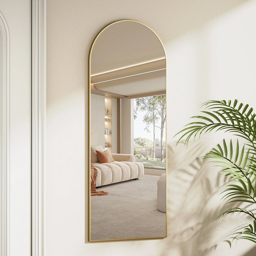 Full Length Wall Mirror, 48 x 16 Inch, Black, Leather Strap