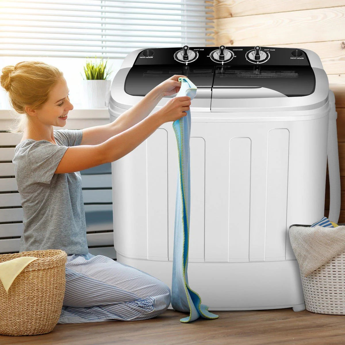 Friendly Premium Portable Twin Tub Washer And Dryer Machine, 8 lbs Wash/5 lbs Spin, Black & White