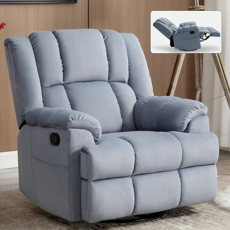 Lazy Boy Oversized Fabric Swivel Rocking Manual Recliner Chair, 37.8L*38.2W*41H, 155 Degrees