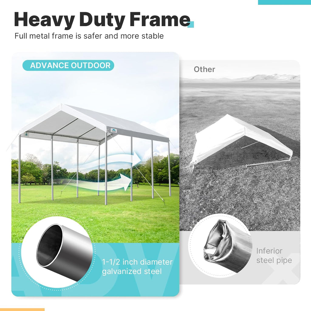ADVANCE OUTDOOR Heavy Duty Portable Carport 10x20 ft, Beige