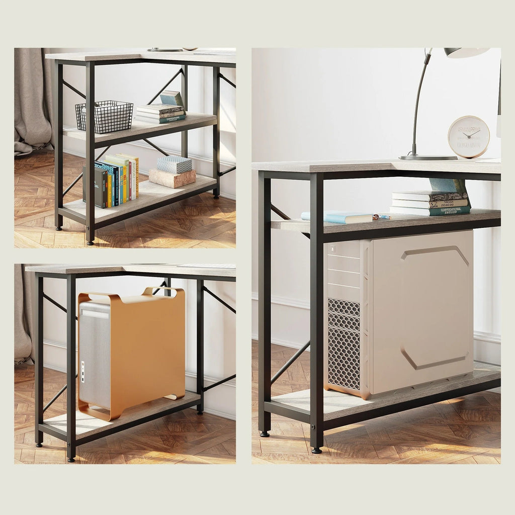 Small L-Shaped Computer Desk With Reversible Storage Shelves - 55-Inch / 47-Inch