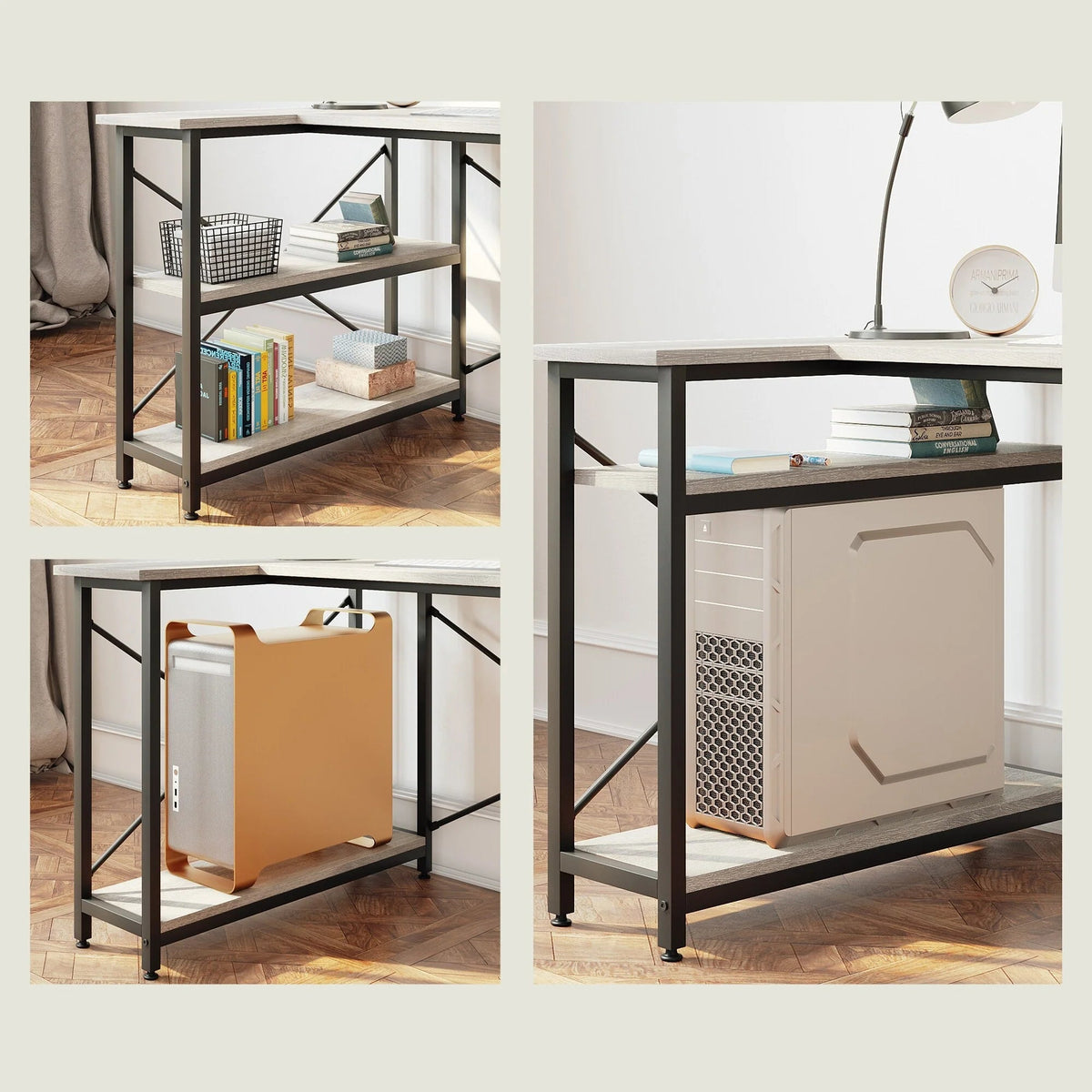 Small L-Shaped Computer Desk With Reversible Storage Shelves - 55-Inch / 47-Inch