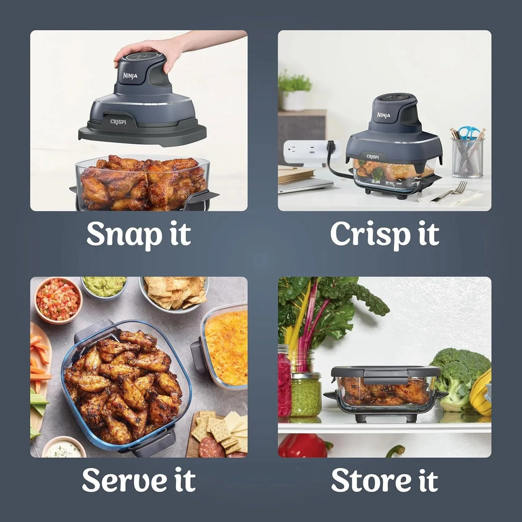 Ninja Crispi 4-in-1 Portable Glass Air Fryer Cooking System, 1500W, 4 QT And 6-Cup Containers