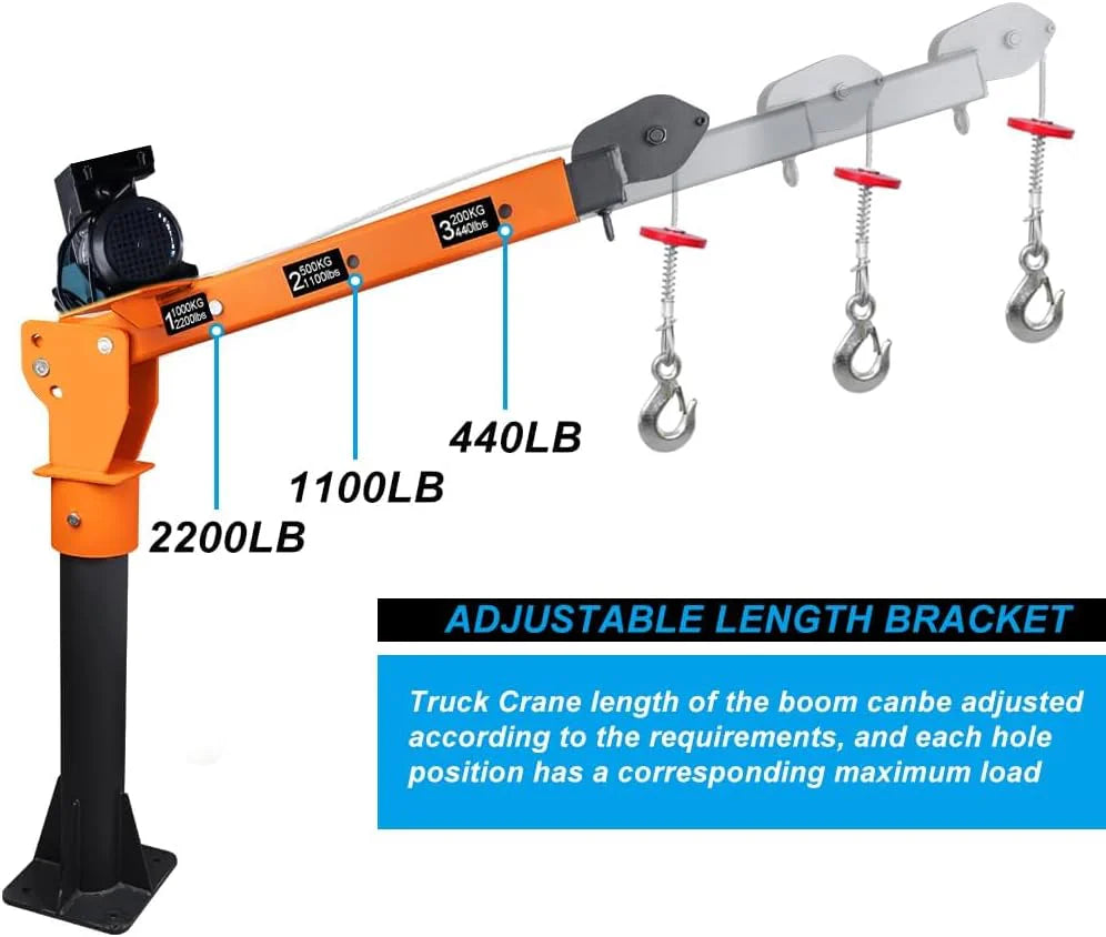 GRIPWAY Folding Truck-Mounted Crane With 110V Electric Hoist, 1100lb Capacity - 1100LB+110V Hoist