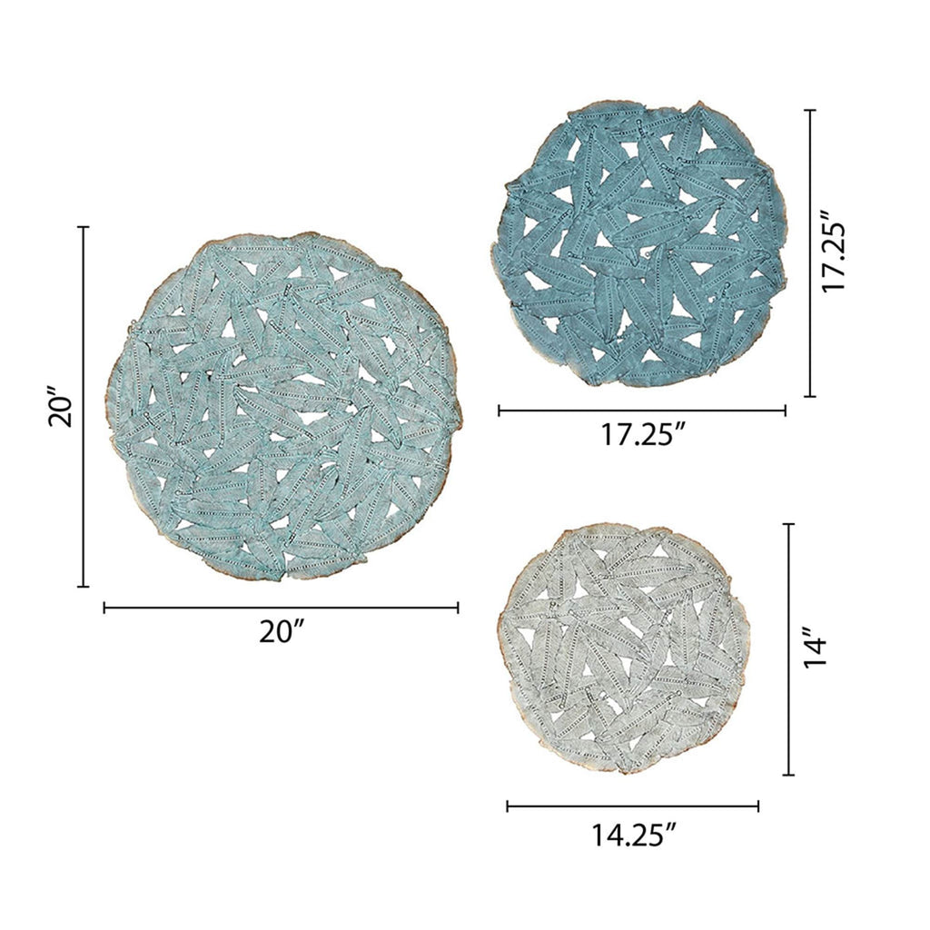 Textured Feather 3-Piece Metal Disc Wall Decor Set - 20in, 17.25in, 14.25in